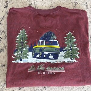 BURLEBO Red Pocket Tee with Forest Logo • Season’s Greetings •Medium